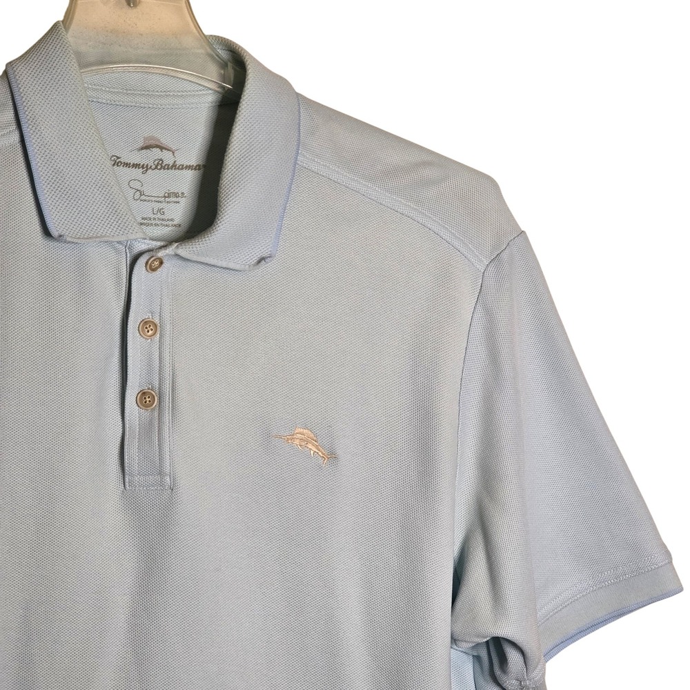 Tommy Bahama Mens Large Pima Cotton Polo Shirt L Short Sleeve Light Blue Golf